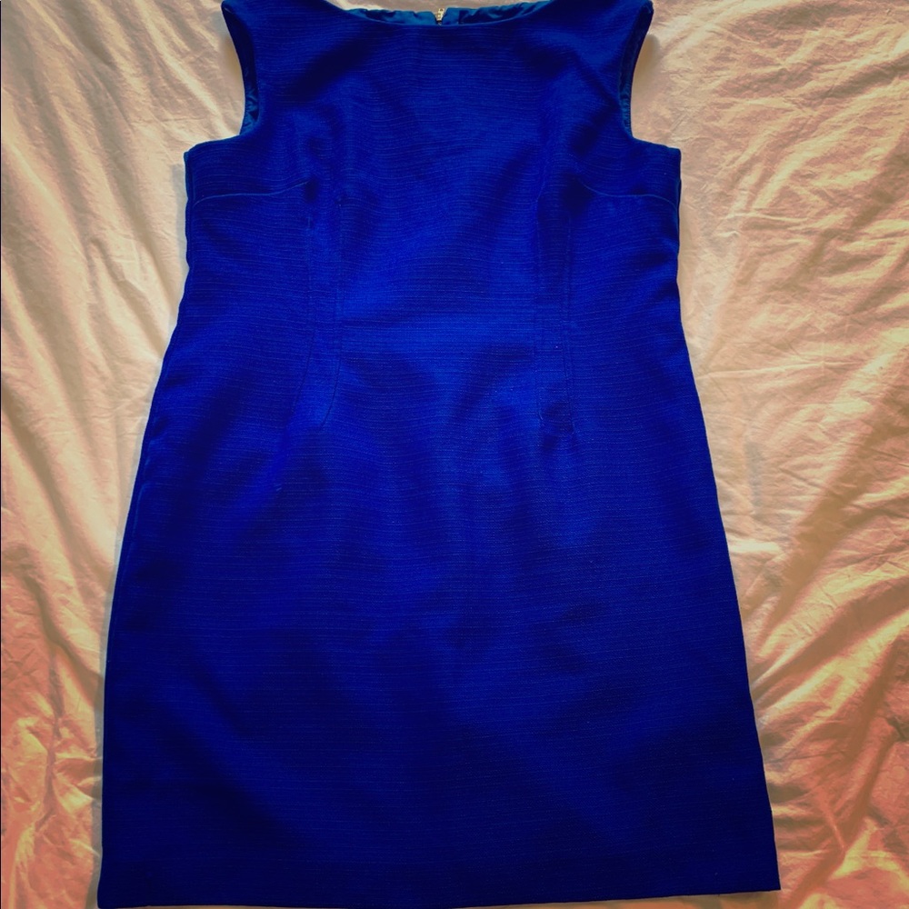 Blue linen style shift dress